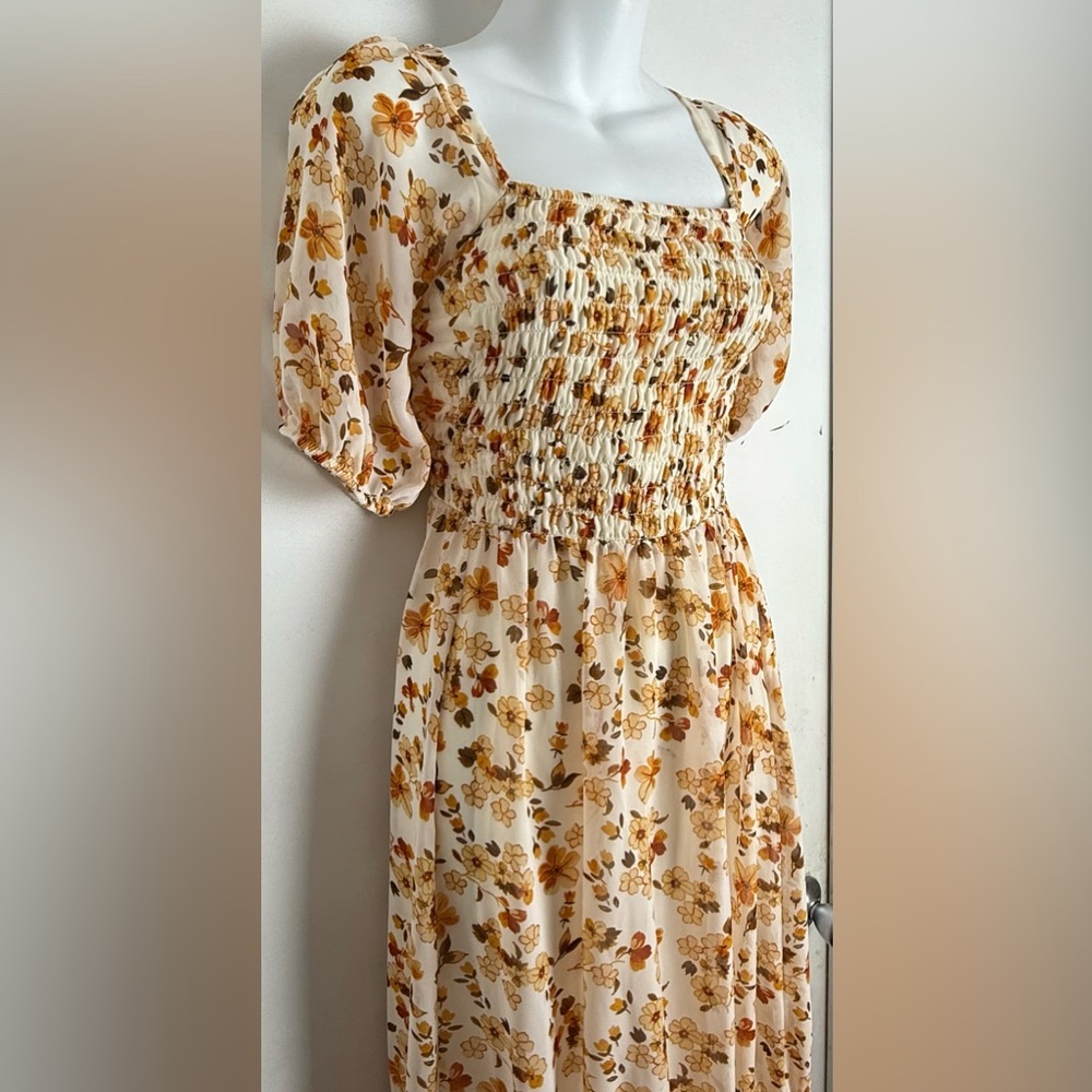 Jessica Simpson Floral Smocked Dress in Cream and Orange - Picture 3 of 5